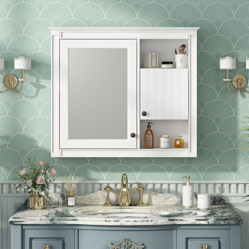 32"W 7"D Mirror Cabinet With Multi-Storage And Adjustable Inner Shelf