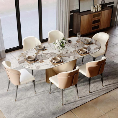 Modern Minimalist Oval Dining Table with Sintered Stone Tabletop & U-Shaped Leg for 6 to 8, Perfect for Kitchen and Living Room