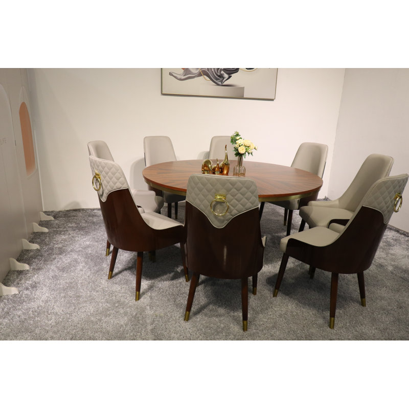 Vogue Lux Orange 61" Round Dining Set, Gray, 9 Pieces: Table, 8 Chairs, 31" H x 61" W x 61" D