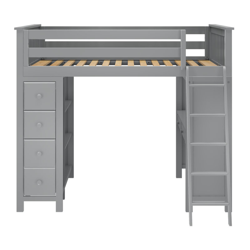 Lennon Kids Full Loft Bed with Drawers, Gray