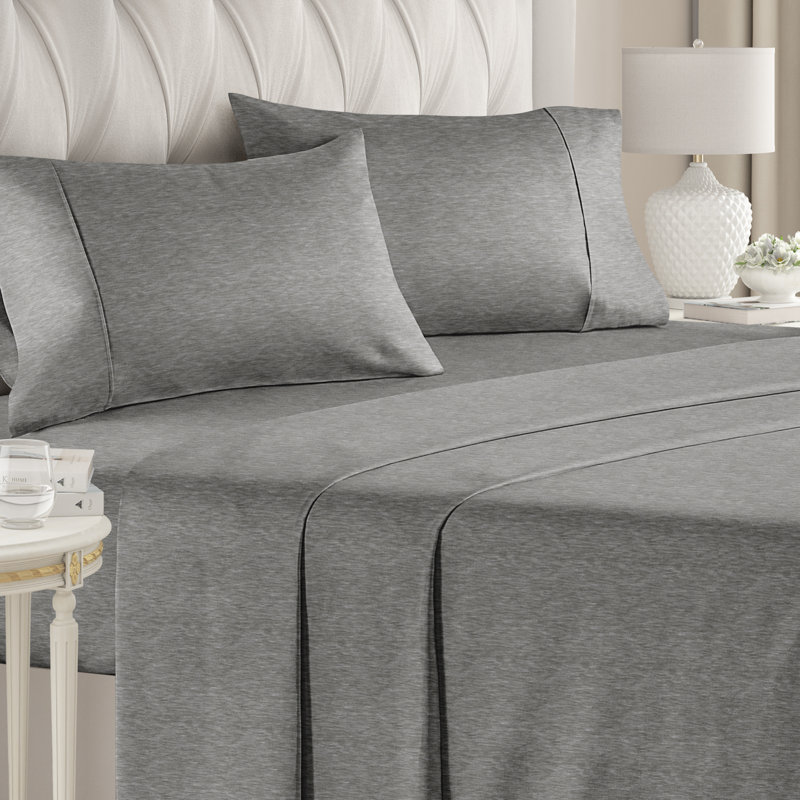 Heathered Grey Queen Microfiber Deep Pocket Sheet Set