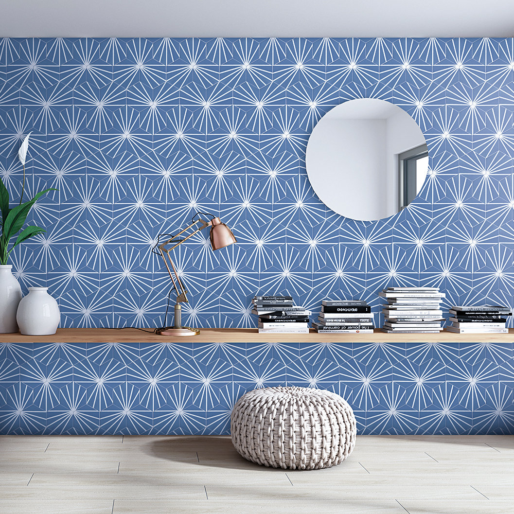 GeoHex Deco 8" Porcelain Tile, Blue