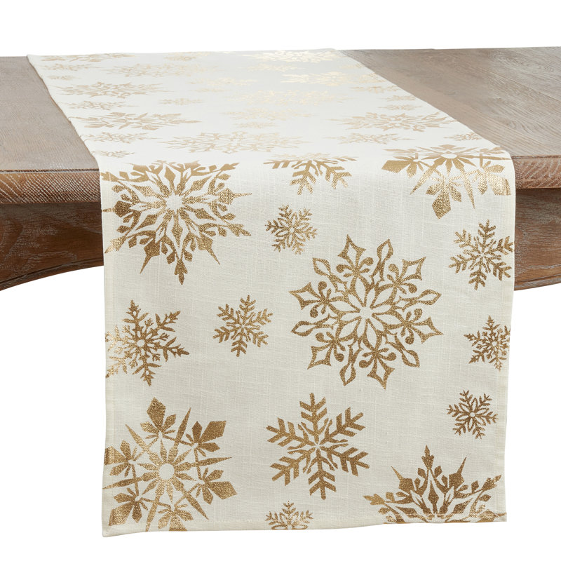 Naledi 100% Cotton Christmas Table Runner, 16" W x 90" L, Gold