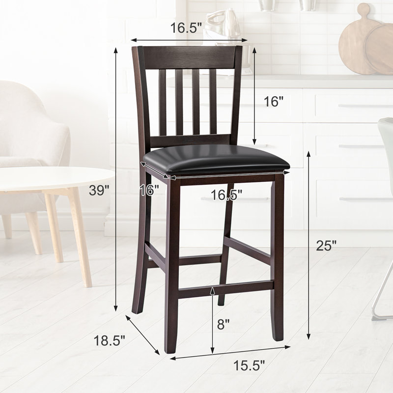 Ensemble de 2 tabourets de bar à hauteur de comptoir avec siège en cuir PU et pieds en bois d'hévéa Red Barrel Studio®, 2