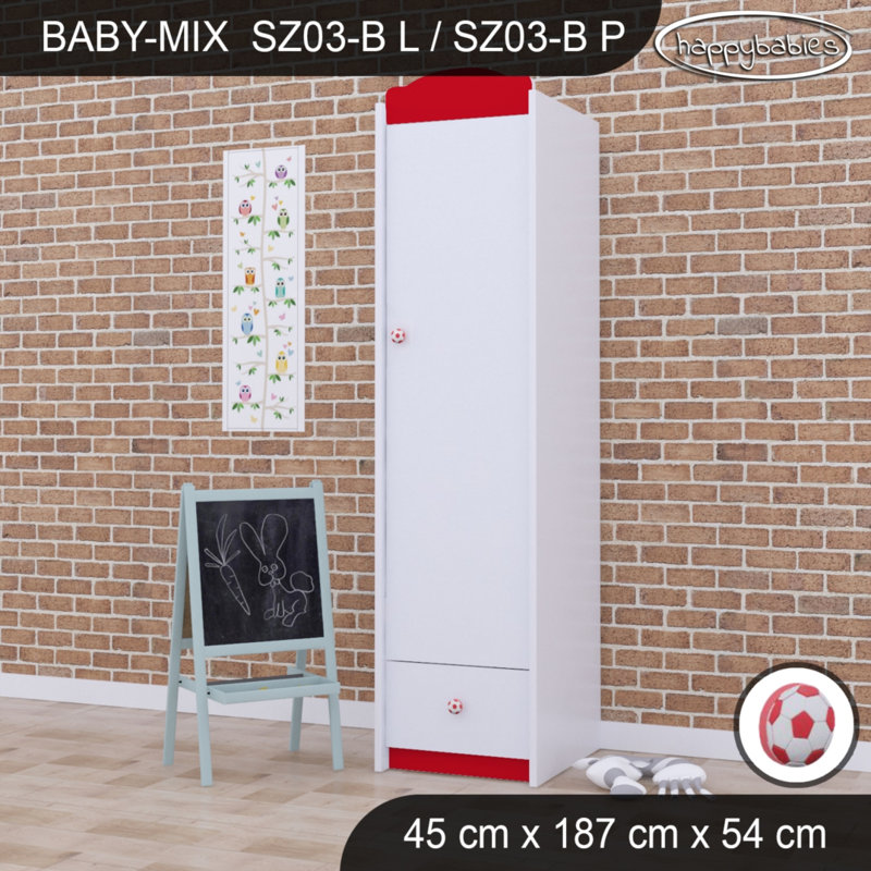 Baby Mix Ball 1 Door Wardrobe, Red