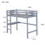 Lit mezzanine simple gris, avec garde-corps et bureau intégré, fabriqué en bois d'hévéa massif pour une chambre de couleur grise, fait pour durer