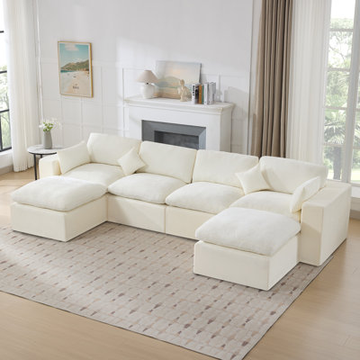 Boneless Cloud Boneless Sectional Couch, Modular Sectional Sofa with 2 Ottomans, Oversized U Shape Upholstered Convertible Chenille Sofa