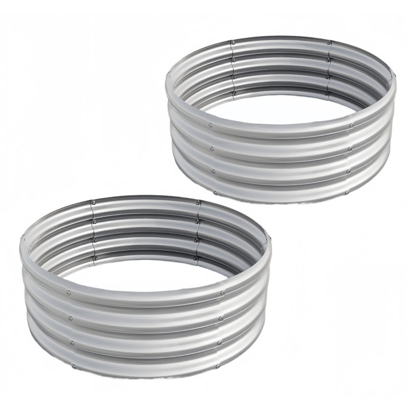 11.4 In. Tall X 32 In. L X 32 In. W Round Metal Raised Garden Bed(2 PCS), 11.42" H x 32.08" W x 32.08" D, Silver