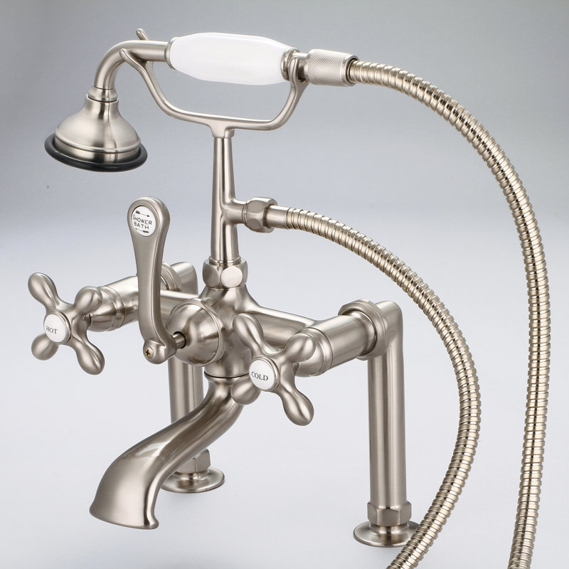 Stonington Deck Tub Spout, Cross Handles, Brushed Nickel