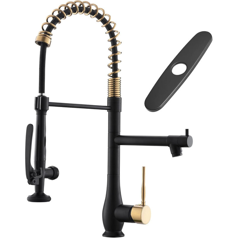Kitchen Faucet with Pull Down Sprayer, Single Handle High Pressure Kitchen Sink Faucet, Commercial Double-Headed Kitchen Faucets Sink with Deck Plate