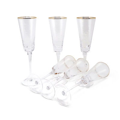 Kaliesha Hammered Flute Glasses Square Shaped With Gold Rim, 10"H