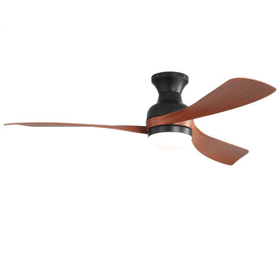 52-Inch Ceiling Fan With Light And Remote Control,With 3 ABS Fan Blades,Flush Mount Ceiling Fan With Reversible DC Motor,6 Wind Speed Adjustable,Dimmable Light