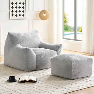 Oversized Bean Bag Chair With Ottoman, Adult Bean Bag Chair With Filler, Lazy Sofa Comfy Bean Bag Couch With Armrests For Apartment, Living Room