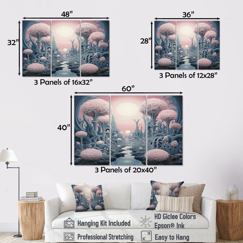 Cvetan - Ensemble de décoration murale paysage abstrait, Toile tendue, H 28 po x l 36 po x P 1 po