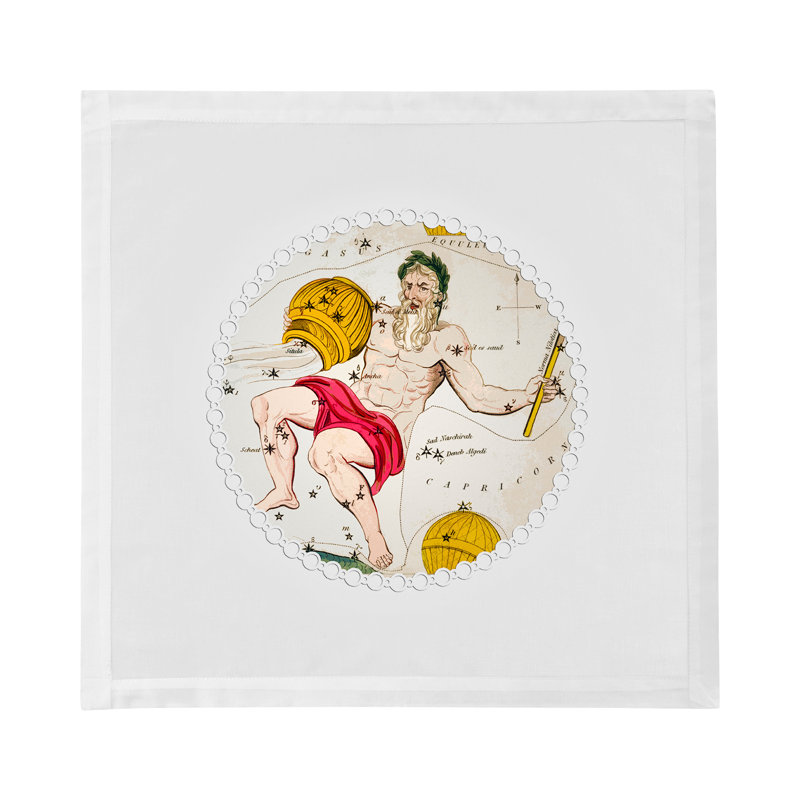 Zodiac Aquarius Cotton Sateen Dinner Napkins, White