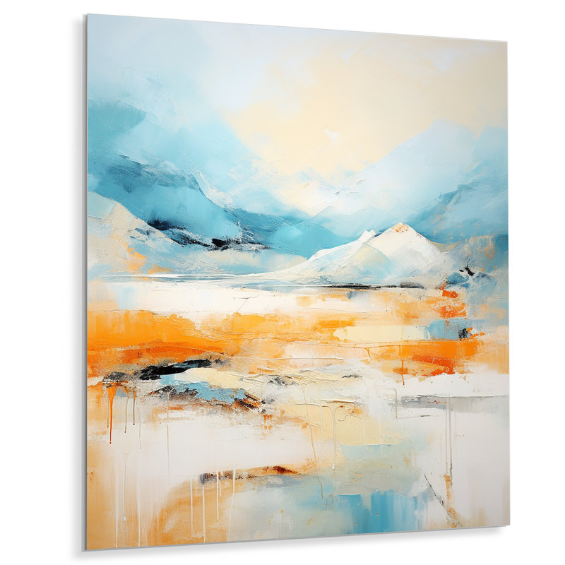 Art mural en métal bleu et orange Mirage of the Desert III - Tachisme, H 32 po x l 24 po x P 1 po