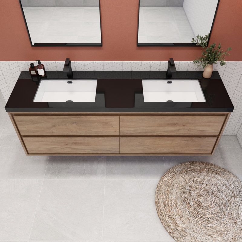 Vickye 72" Double Sink Bathroom Vanity Set, Natural Oak