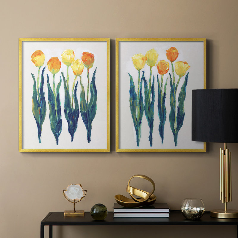 Tulipes en rang I - reproduction encadrée de qualité supérieure - prête à être accrochée - aucun clou requis - aucun clou requis