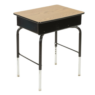 Bureau ouvert ECR4Kids avec rangement métallique pour livres, hauteur réglable, mobilier scolaire