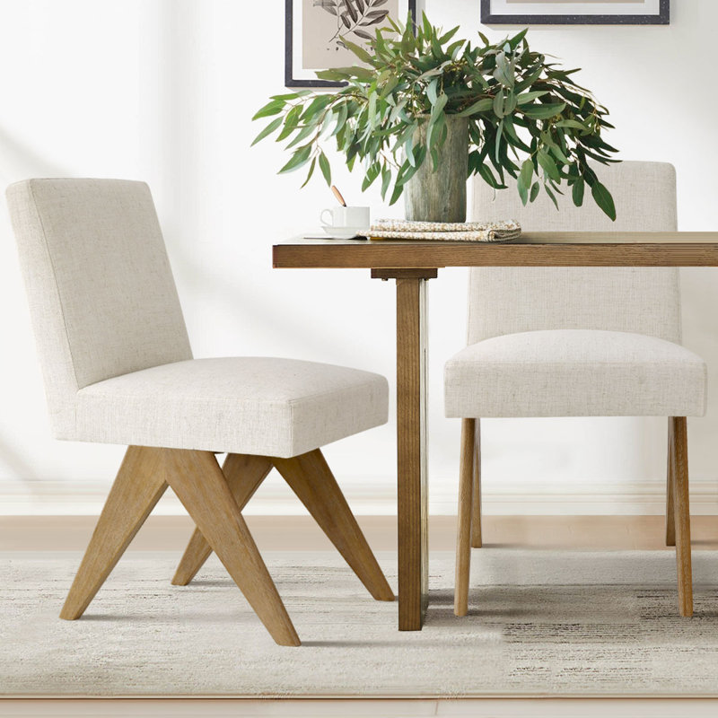 Bilon 19.5" H Solid Wood Parsons Dining Chair (Set of 2), Cream Linen