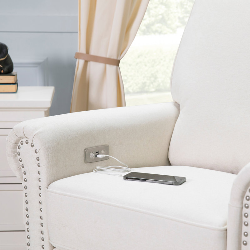 Linden Electronic Recliner and Swivel Glider in Eco-Performance Fabric with USB port, Cream
