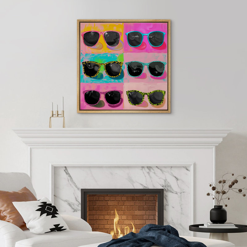 Lunettes de soleil élégantes sur fond rouge et rose, H 16 po x l 16 po, Cadre flottant naturel