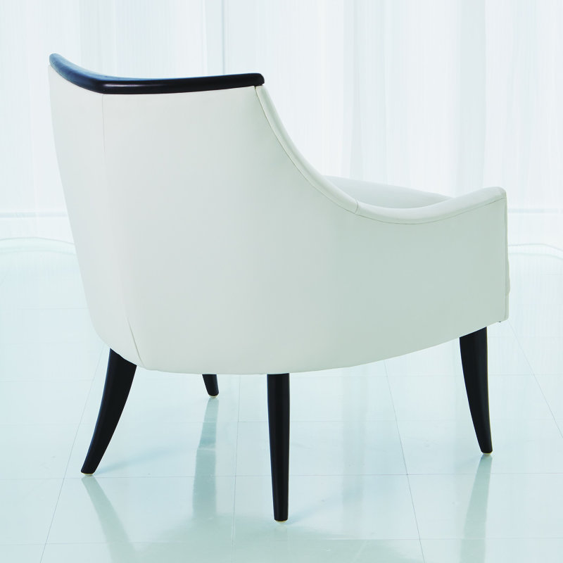 Boomerang Chair-White Leather, White Genuine Leather, Ebony