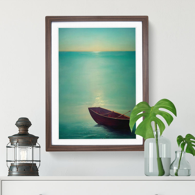 Vacant Boat - Single Picture Frame Painting, 64cm H x 46cm W x 2cm D, Walnut