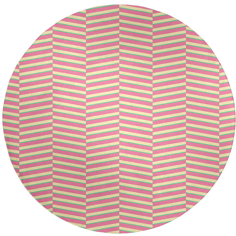 Tapis gris rayures gris/vert/ivoire, Rond 5 pi
