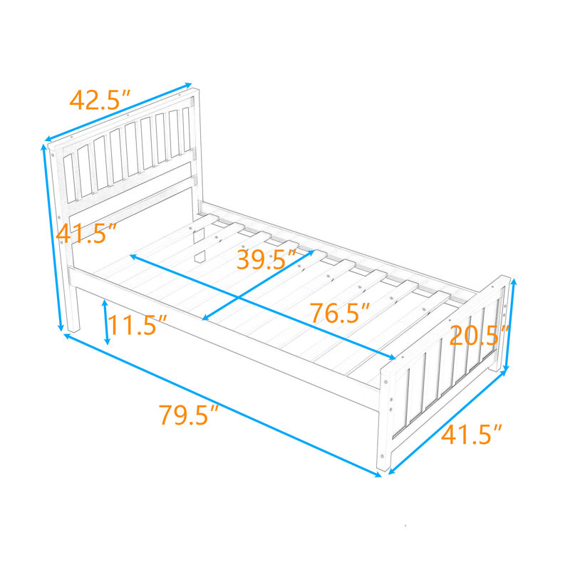 Lit plateforme simple en bois avec tête de lit, Blanc