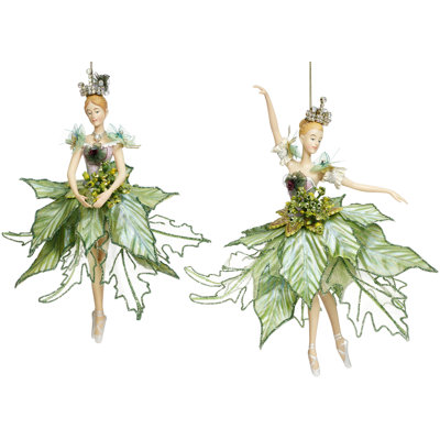 Ballerina Ornaments, Green - 10 Inches Set Of 2