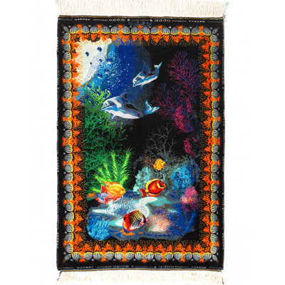 Tapis perse en soie pure noué à la main 2 pi x 2 pi 11 po