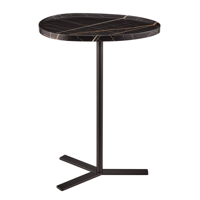 Kimaka Oval Teardrop Couch C-Table or Accent Side Table, Black