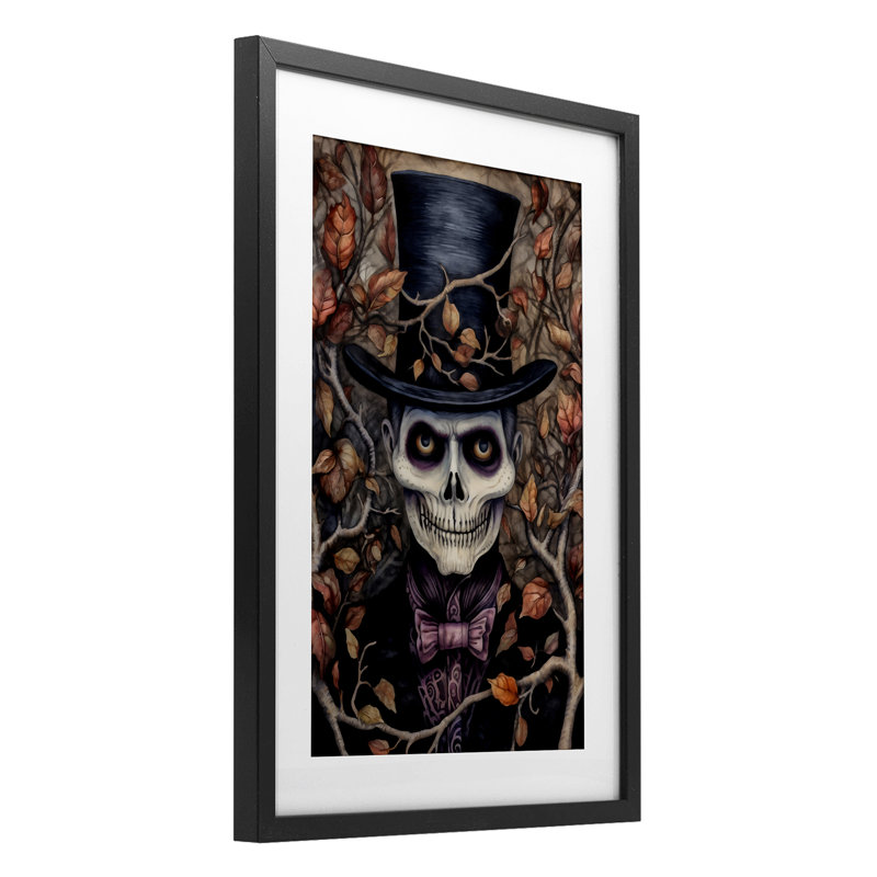 «Spooky Skeleton with Leaves», reproduction encadrée sous verre, conception de The Dutch Lady, H 20 po x l 14 po