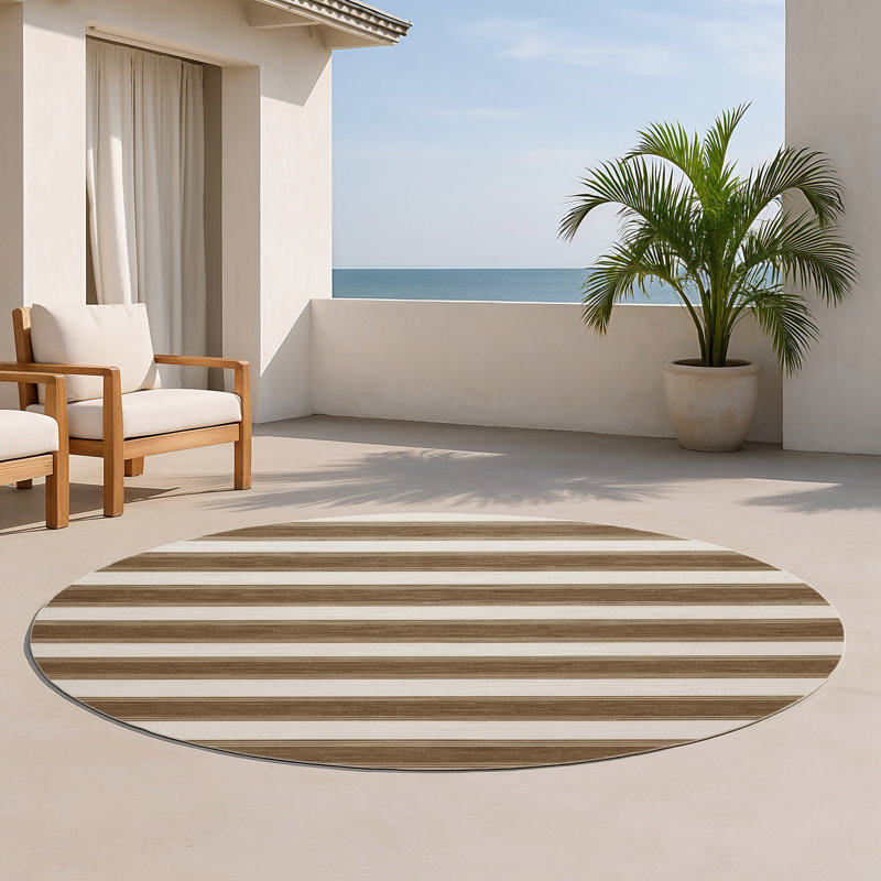 Tapis intérieur / extérieur gris HorizontalStripes, Rond 5 pi