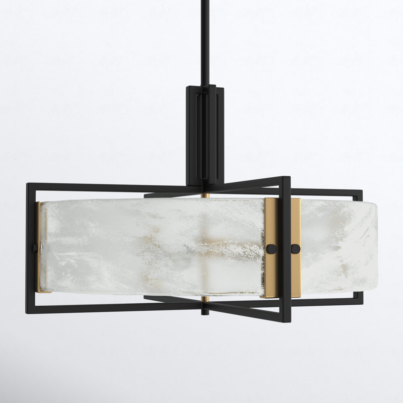 Luminaire suspendu 5 lumières Savoy House Hayward en noir mat avec accents laiton chaud, H 17 po x l 28 po x P 28 po