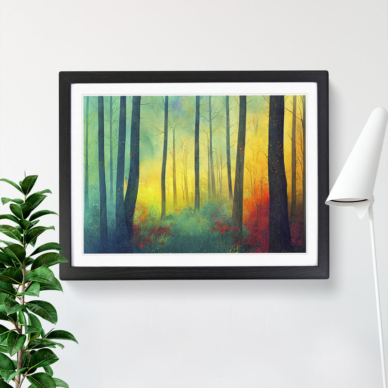 Watercolour Summer Forest Vol.3 - Single Picture Frame Print, Black, 46cm H x 64cm W