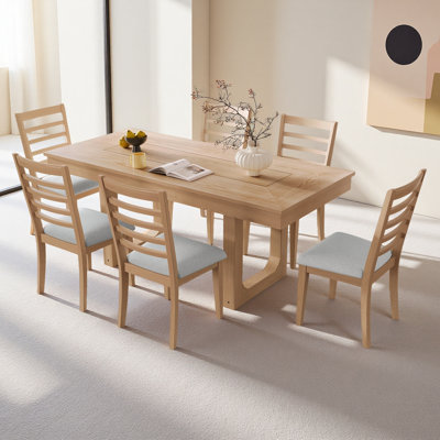 Ensemble de table de salle à manger extensible 7 pièces, table de ferme avec rallonge 18 ", table de cuisine rustique en bois 78" et chaises rembourrées 6 pièces
