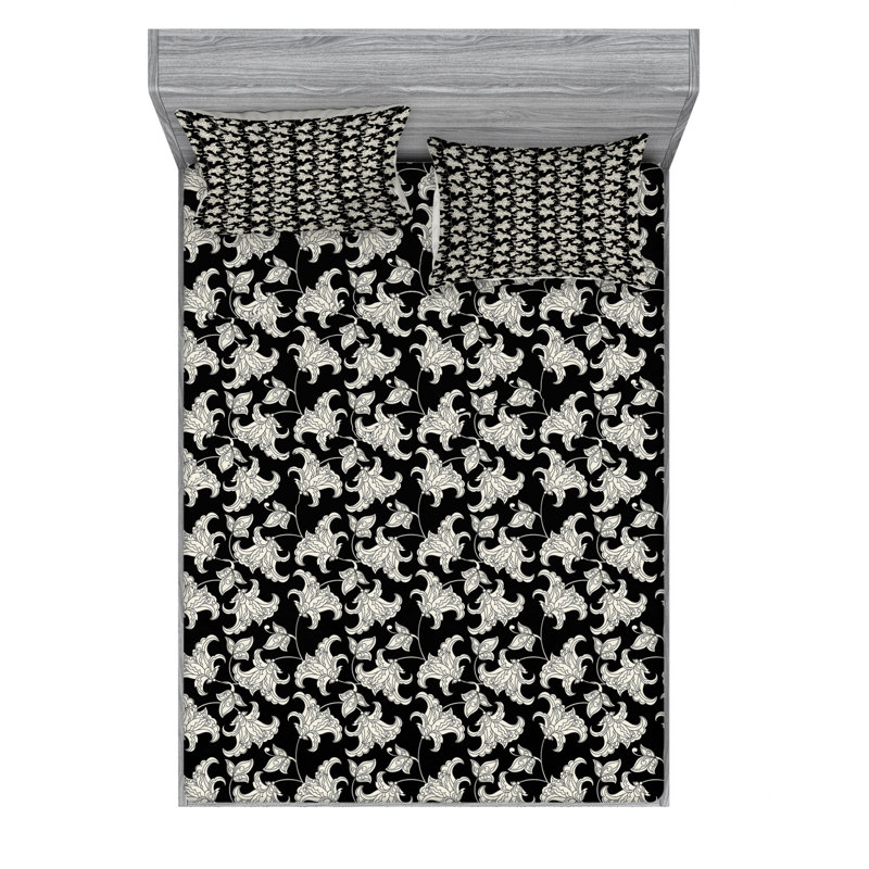 Microfiber Floral Sheet Set, Queen Sheet Set with Fitted Sheet
