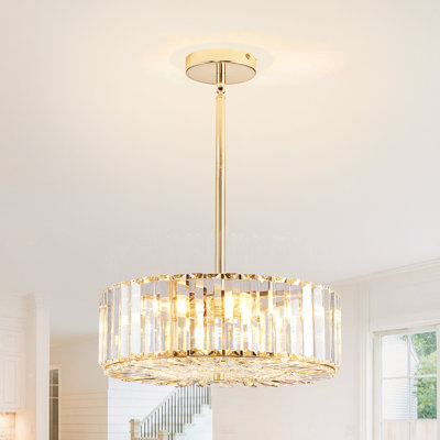 Herrin Modern Round Crystal Chandelier, Gold Semi Flush Mount Ceiling Lights