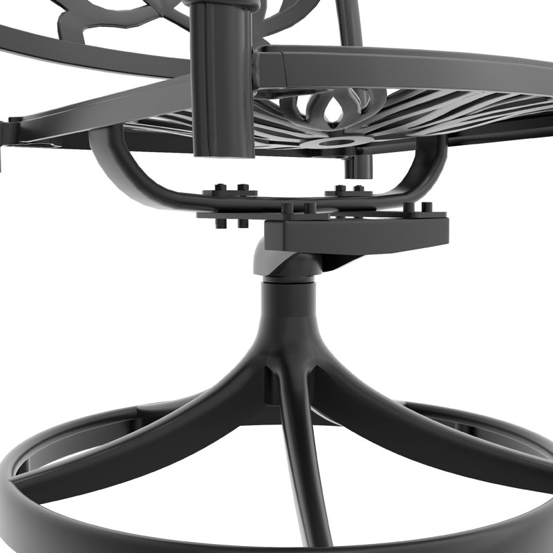 All-Weather Cast Aluminum Dining Set, Include Swivel Chairs And Round Table With Black Frame, 6