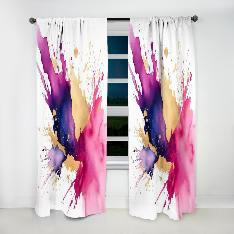 Purple and Pink Strokes VII - Modern Velvet Curtain - Room Darkening - 1 panel, 52" W x 120" L