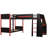 L-Shaped Twin Over Twin Gaming Loft Bed with Desk, Shelves & LED, Black & Red