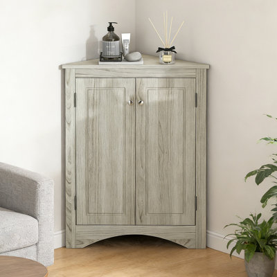 Triangle Bathroom Storage Cabinet With Adjustable Shelves, Freestanding Floor Cabinet For Home Kitchen