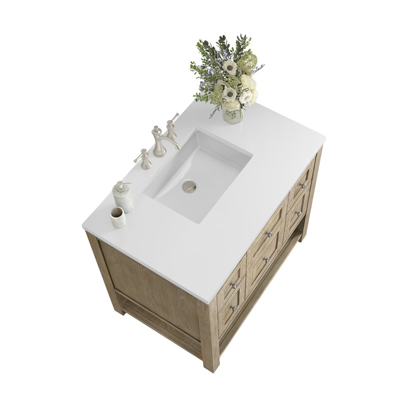 Breckenridge 36'' W Single Vanity, Whitewashed Oak, White Zeus, 8" Widespread