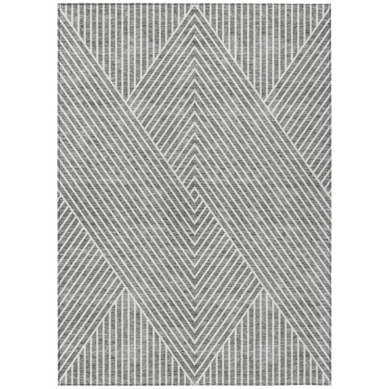 Tapis intérieur lavable à motif géométrique gris et ivoire 9 pi x 12 pi
