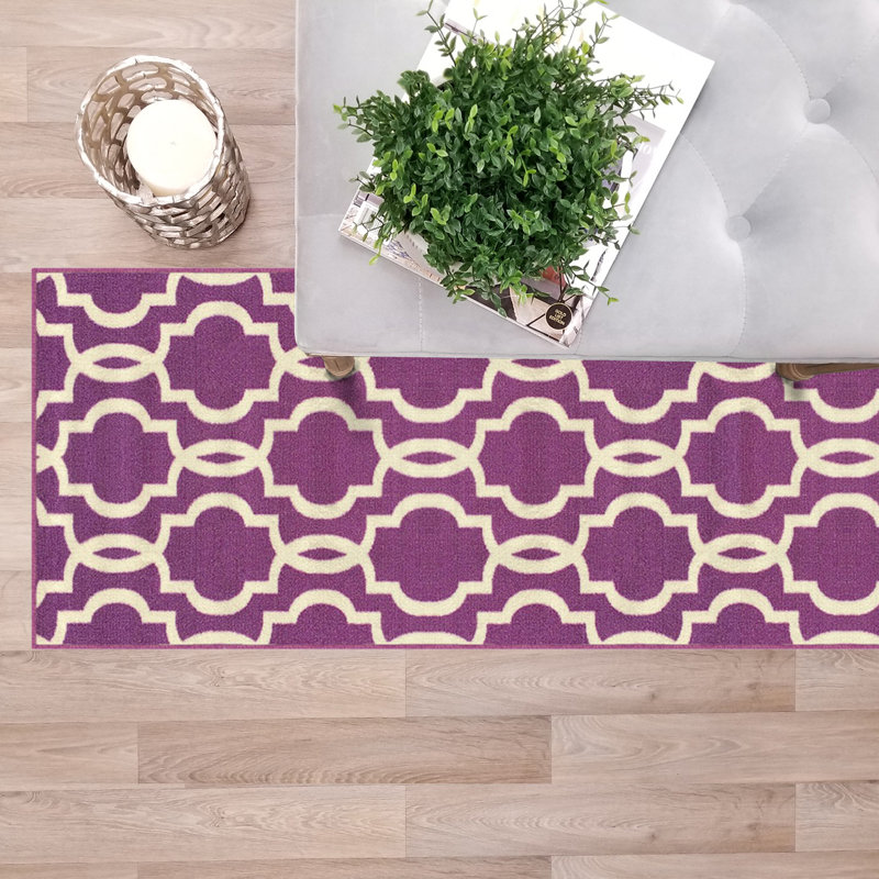 Tapis mauve crocheté et bouclé Van Buren, Tapis de couloir 1 pi 10 po x 6 pi