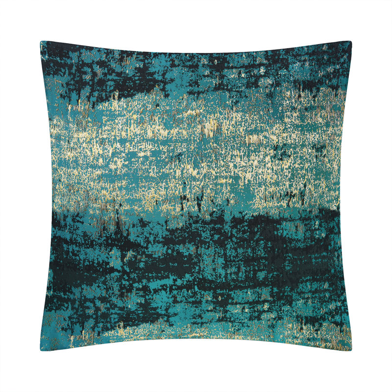 Glam Jacquard & Velvet Throw Square Accent Pillow Cover 20"x20" 1Piece, Turquoise/Gold