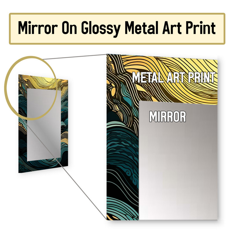 Green Linear Symphony I - Line Art Wall Mirror, Green Decorative Mirror, Printed Metal Art, 40" x 30"