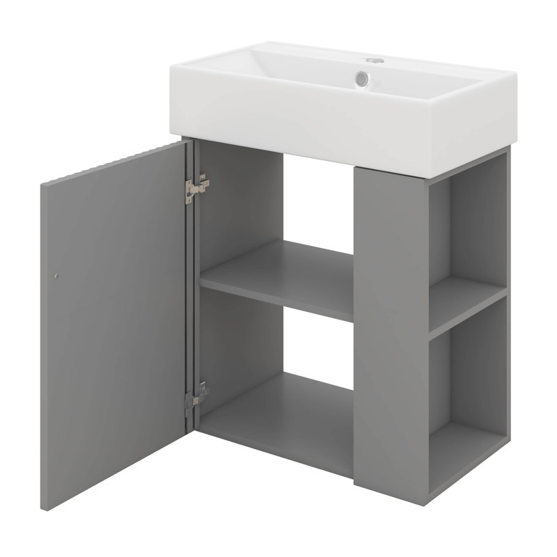 Ensemble de meuble-lavabo mural 21,6 po, meuble-lavabo mural avec lavabo en céramique, rangement à droite